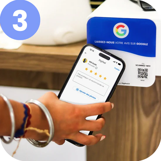 Customer interacting with the review plate